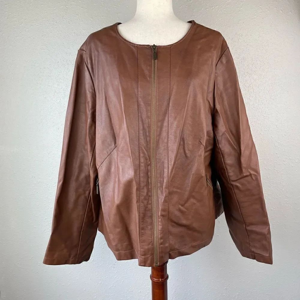 NWOT Alfani Collarless Faux Leather Full Zip Jacket Size 2X